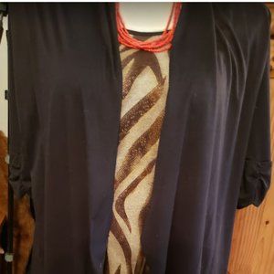 Womens  3X Black Brown Tunic top animal print one piece 3x